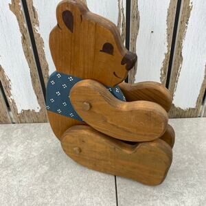Vintage Hand-Carved Jointed Wooden Teddy Bear - 16 inch